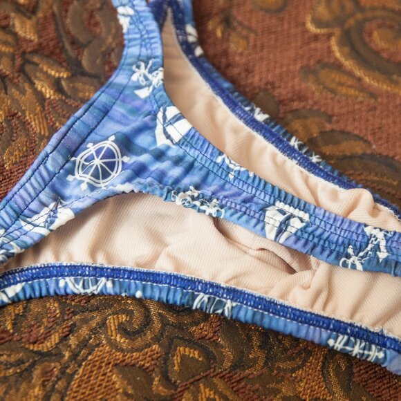 MENS MARINE PRINT FABRIC THIN SIDES THONG HANDMADE - Picture 6 of 6